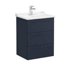 Vitra Root Classic 68916 Lavabo Dolabı, Üç Çekmeceli, 60 Cm, Mat Lacivert, Klasik Lavabolu